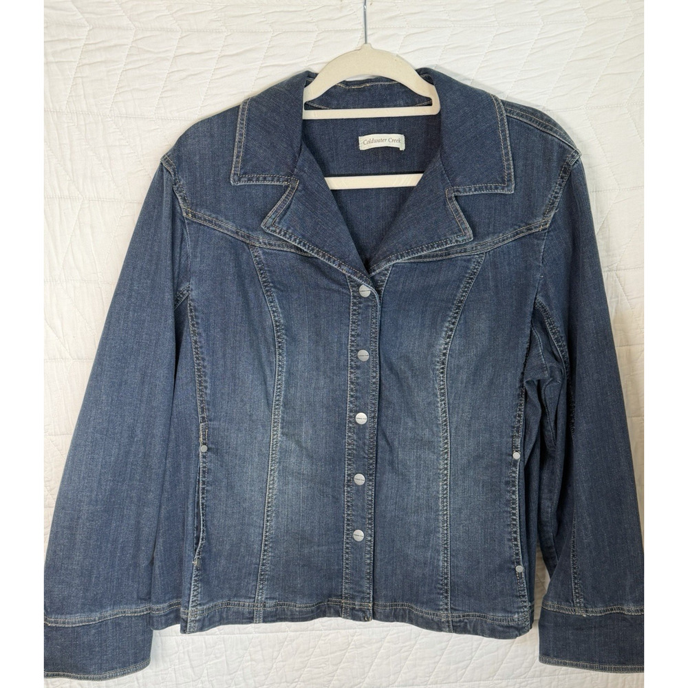 Coldwater Creek Sz 1X Stylish Blue Denim Button Up Jacket W/ Pockets